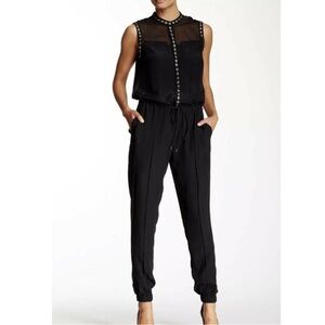 Rebecca Taylor Black Silk Jumpsuit Sz 6 Sleeveless Studded